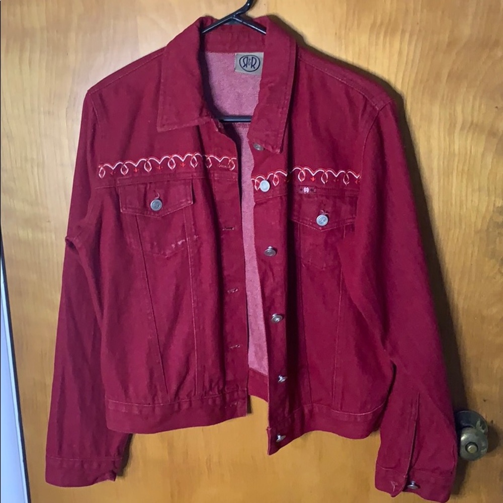 THRIFTED RED JEAN JACKET // MEDIUM